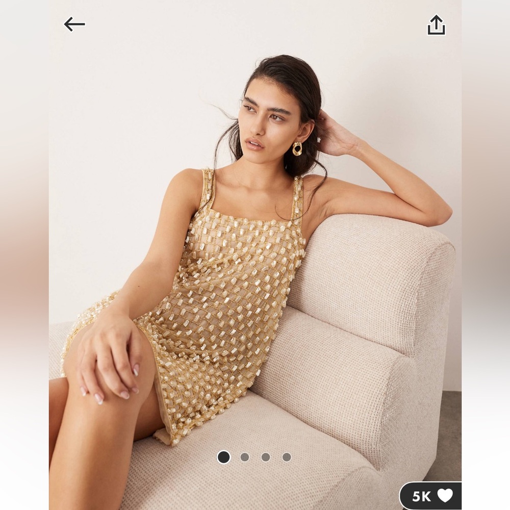 ASOS Edition embellished pearl and chain mini dress in gold